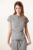 Washed Ruched Waist Tee - Medium Gray