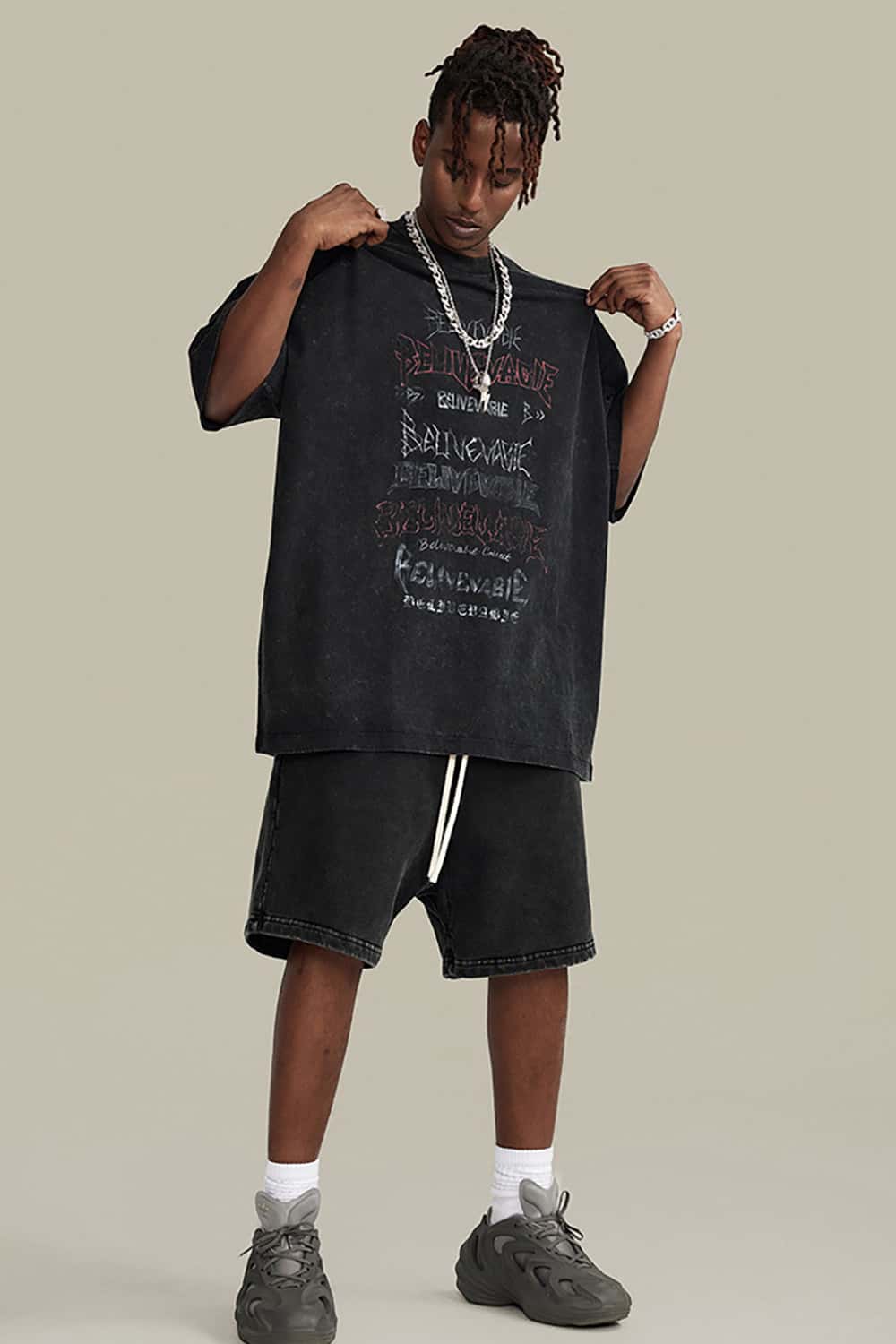 Water-Washed Print Loose Short Sleeve T-Shirt - Street Style Pure Cotton Top