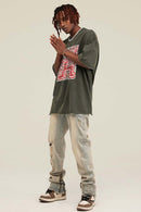 Washed Distressed Graphic Tee - Gray