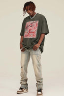 Washed Distressed Graphic Tee - Gray