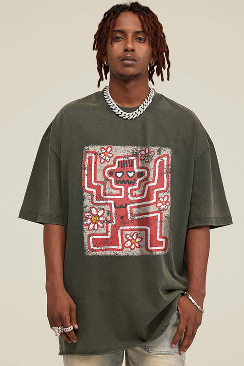 Washed Distressed Graphic Tee - Gray
