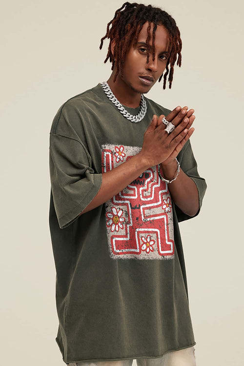 Washed Distressed Graphic Tee - Gray