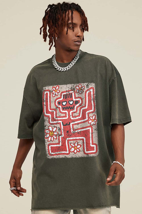 Washed Distressed Graphic Tee - Gray