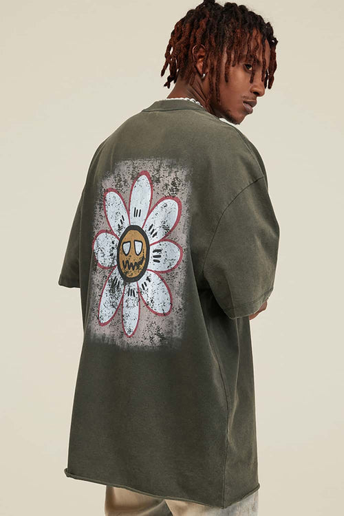 Washed Distressed Graphic Tee - Gray