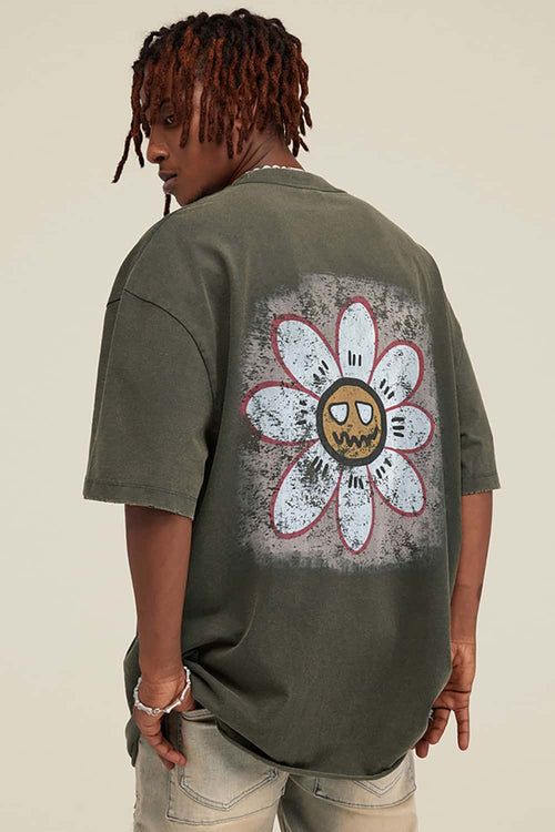 Washed Distressed Graphic Tee - Gray