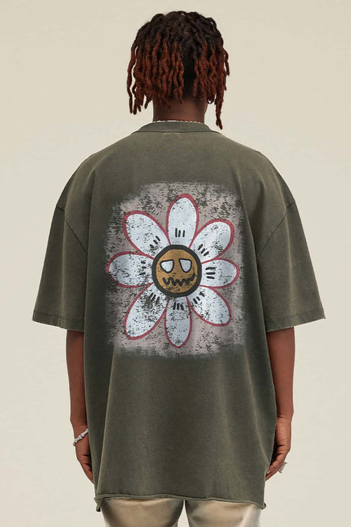 Washed Distressed Graphic Tee - Gray