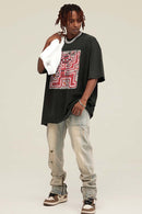 Washed Distressed Graphic Tee - Rust Black