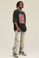 Washed Distressed Graphic Tee - Rust Black
