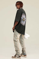 Washed Distressed Graphic Tee - Rust Black