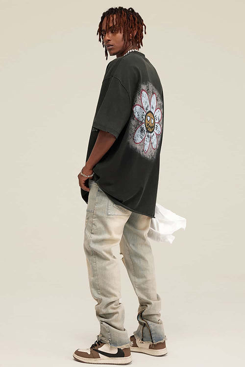 Washed Distressed Graphic Tee - Rust Black