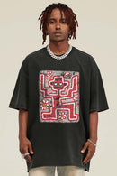 Washed Distressed Graphic Tee - Rust Black