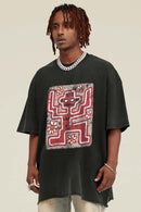 Washed Distressed Graphic Tee - Rust Black