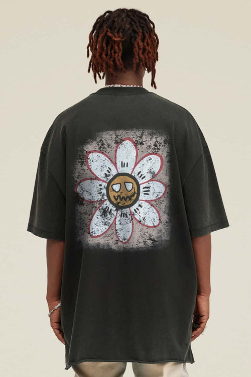 Washed Distressed Graphic Tee - Rust Black