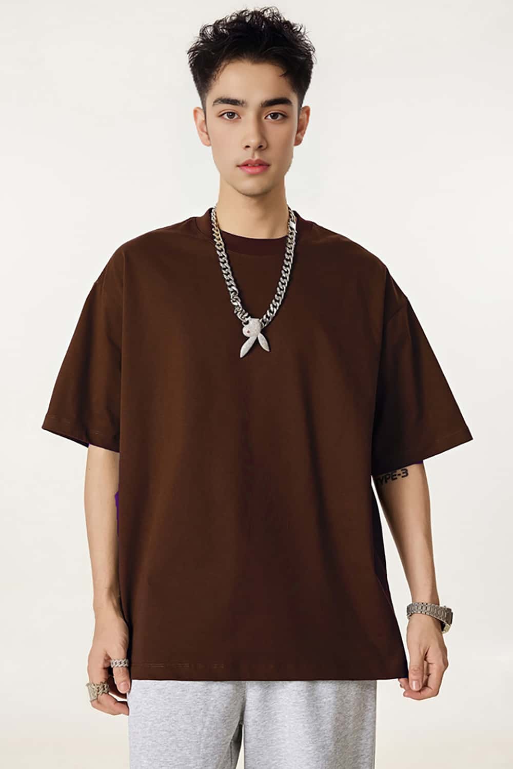 High-Density Long-Staple Cotton T-Shirt 255g - Solid Color Regular Shoulder Short Sleeve