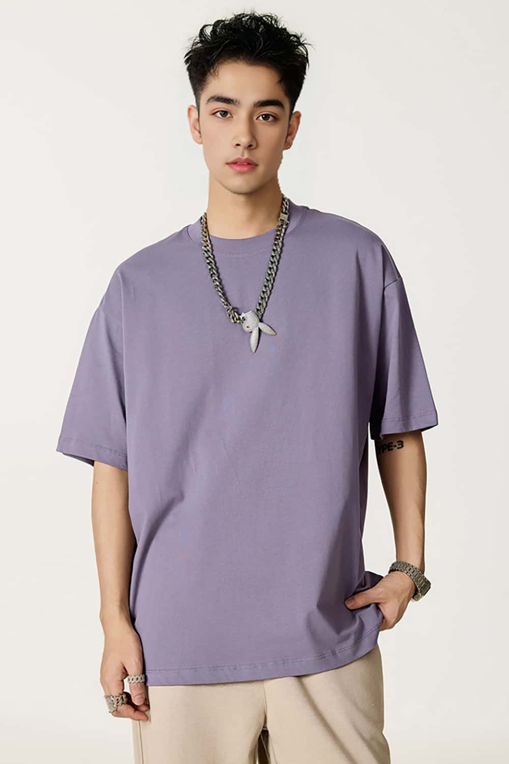 High-Density Long-Staple Cotton T-Shirt 255g - Solid Color Regular Shoulder Short Sleeve