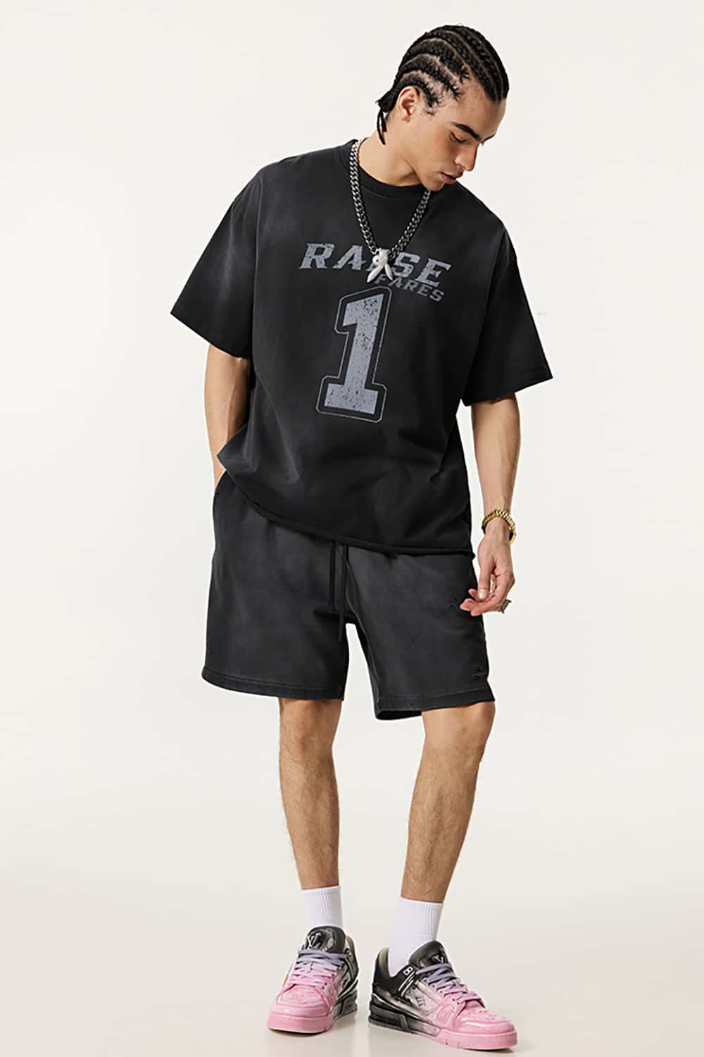 Vintage Print Heavyweight Short Sleeve T-Shirt in Black