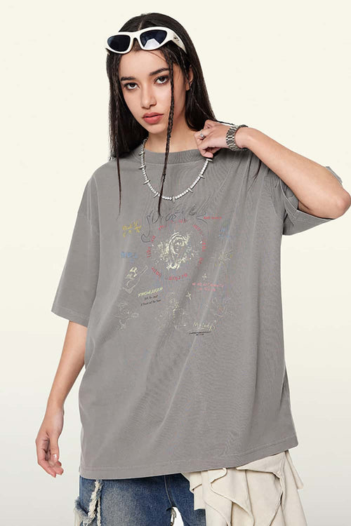 Washed Angel Graphic Tee - Light Gray