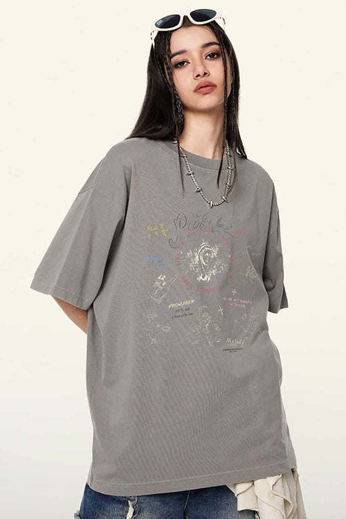 Washed Angel Graphic Tee - Light Gray
