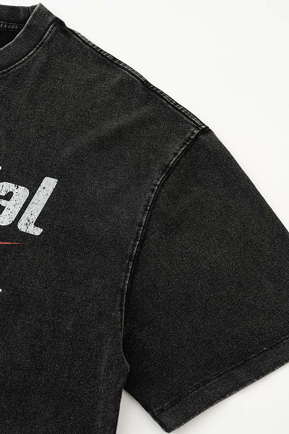 High Street Washed Vintage Loose-Fit Racing Logo Dark Short Sleeve T-Shirt