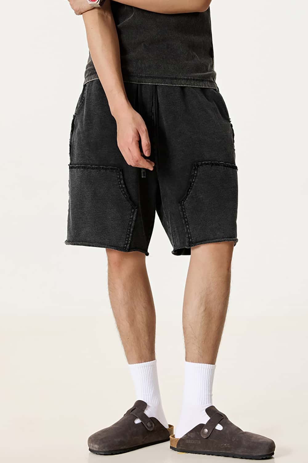 High Street Wax-Dyed Faded Patchwork Casual Cargo Shorts