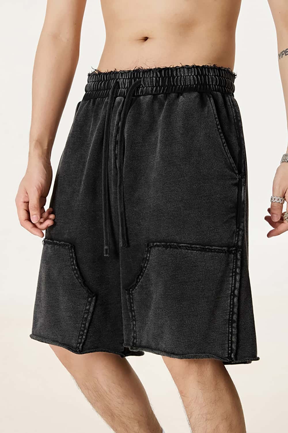 High Street Wax-Dyed Faded Patchwork Casual Cargo Shorts