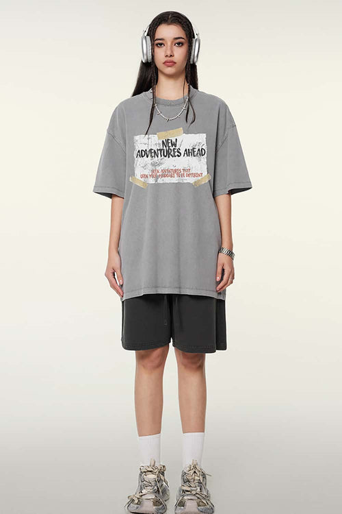 White Ink Heavyweight Graphic Tee - Medium Gray
