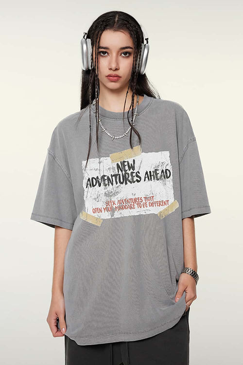 White Ink Heavyweight Graphic Tee - Medium Gray