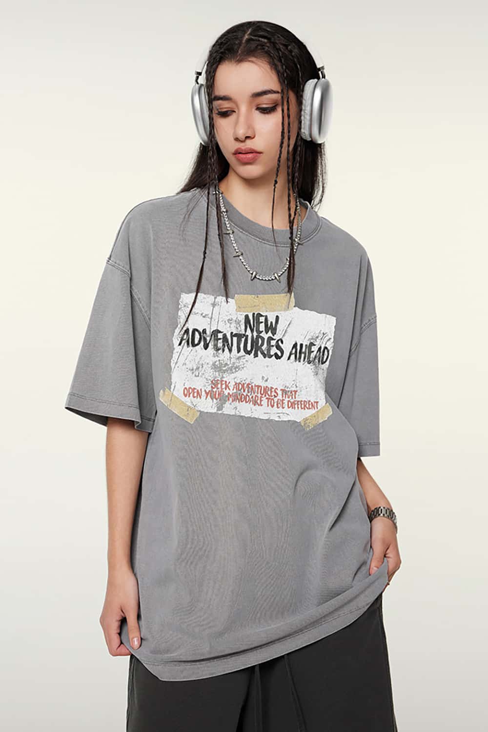 White Ink Heavyweight Graphic Tee - Medium Gray