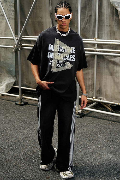 Washed Cotton Graphic Relaxed Tee - Black