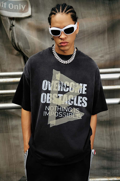 Washed Cotton Graphic Relaxed Tee - Black