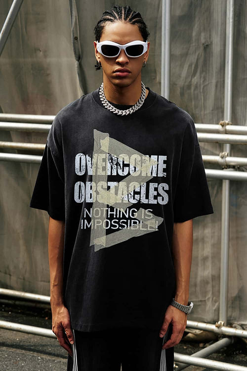Washed Cotton Graphic Relaxed Tee - Black