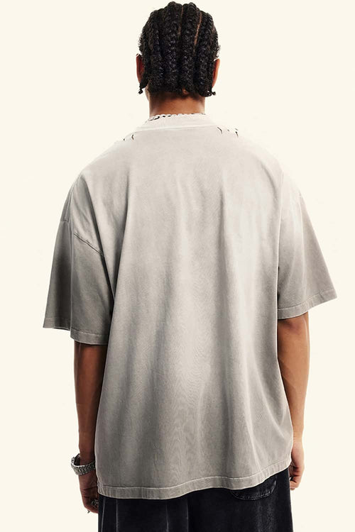 Washed Cotton Graphic Relaxed Tee - Light Gray