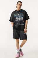 Distressed Rolled-Edge Graphic Tee - Vintage Black
