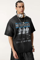 Distressed Rolled-Edge Graphic Tee - Vintage Black