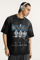 Distressed Rolled-Edge Graphic Tee - Vintage Black