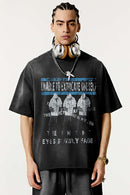 Distressed Rolled-Edge Graphic Tee - Vintage Black
