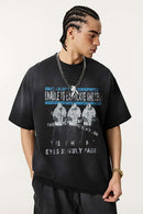 Distressed Rolled-Edge Graphic Tee - Vintage Black