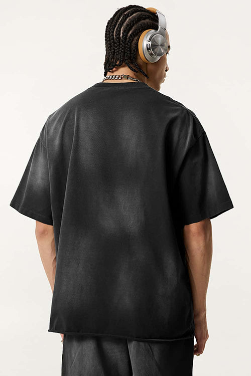 Distressed Rolled-Edge Graphic Tee - Vintage Black