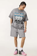 Distressed Rolled-Edge Graphic Tee - Vintage Medium Gray
