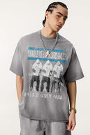 Distressed Rolled-Edge Graphic Tee - Vintage Medium Gray