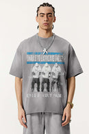 Distressed Rolled-Edge Graphic Tee - Vintage Medium Gray