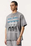 Distressed Rolled-Edge Graphic Tee - Vintage Medium Gray