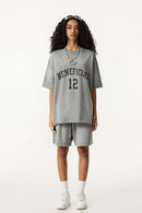 Oversized Typography Graphic Tee - Washed Light Gray