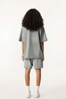 Oversized Typography Graphic Tee - Washed Light Gray