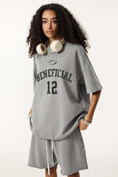 Oversized Typography Graphic Tee - Washed Light Gray