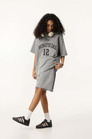 Oversized Typography Graphic Tee - Washed Light Gray