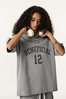 Oversized Typography Graphic Tee - Washed Light Gray
