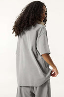 Oversized Typography Graphic Tee - Washed Light Gray