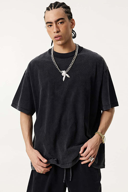 Heavyweight Vintage Washed Reverse Cotton Tee - Fried Snowflakes