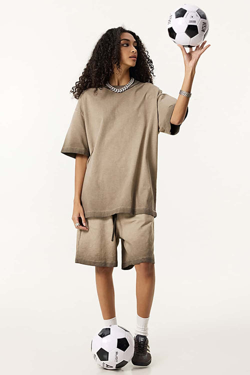 Heavyweight Vintage Washed Reverse Cotton Tee - Washed Coffee